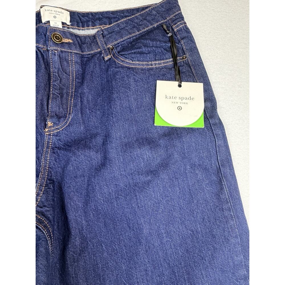 NWT Kate Spade Jeans Women's 14 Dark Wash Blue Wide Leg Cuffed Denim Pants - Picture 4 of 11